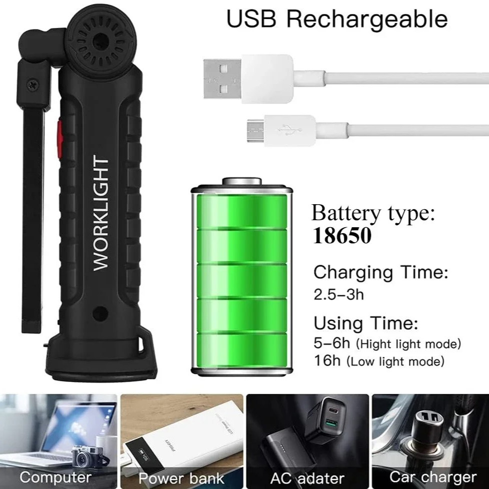 Portable COB LED Flashlight US - Renewable Energy Battery ulasan dan harga